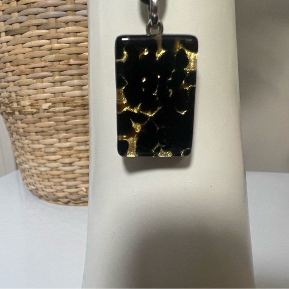 MURANO Glass Necklace & Earrings Black & Gold Detail - Picture 5 of 10